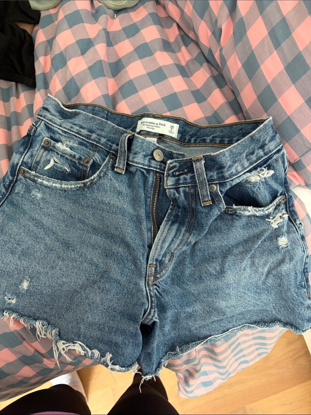 Abercrombie & Fitch Distressed Light Blue Denim Shorts